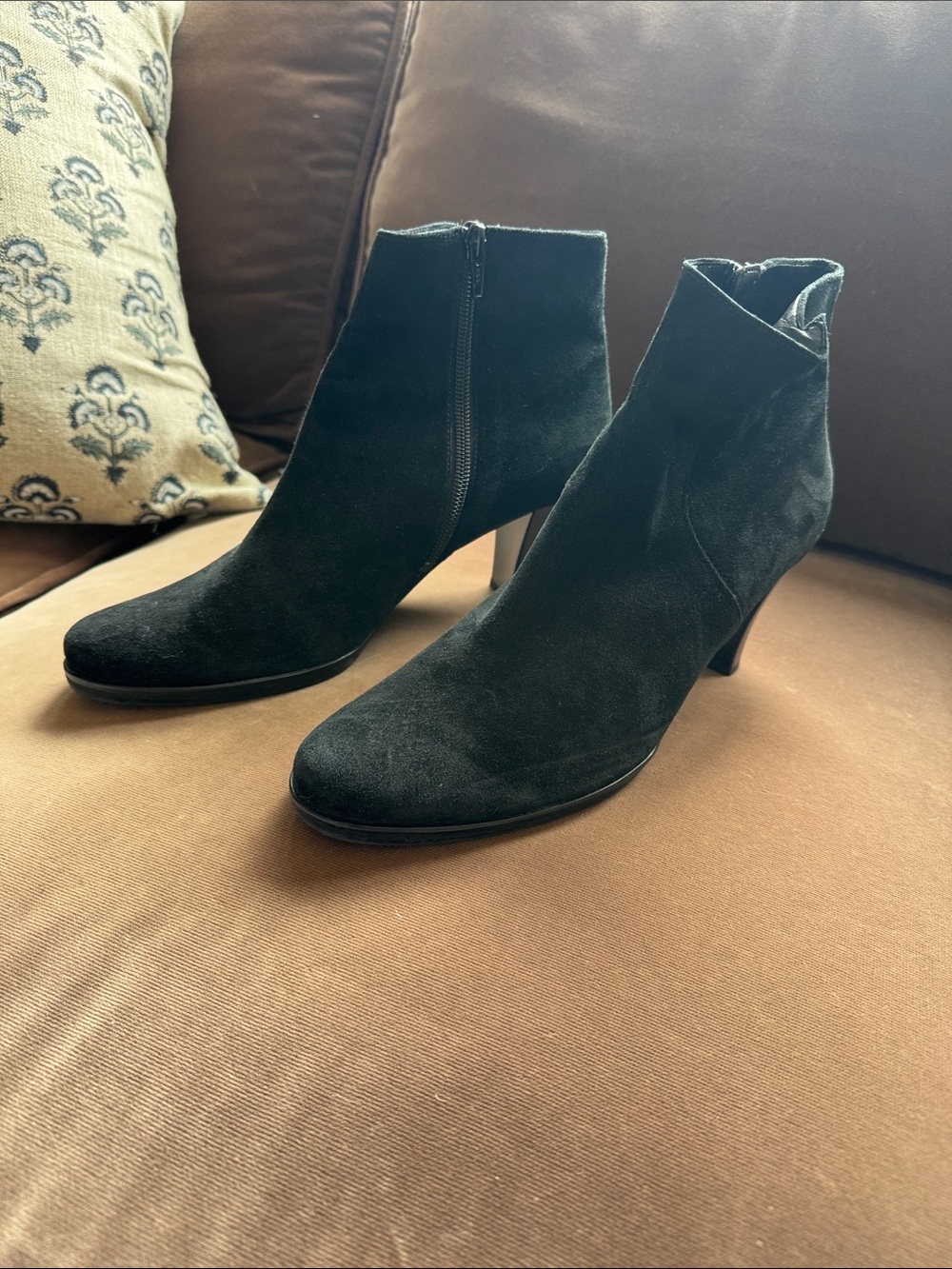 Gabor Black Suede Ankle Booties with Side Zip